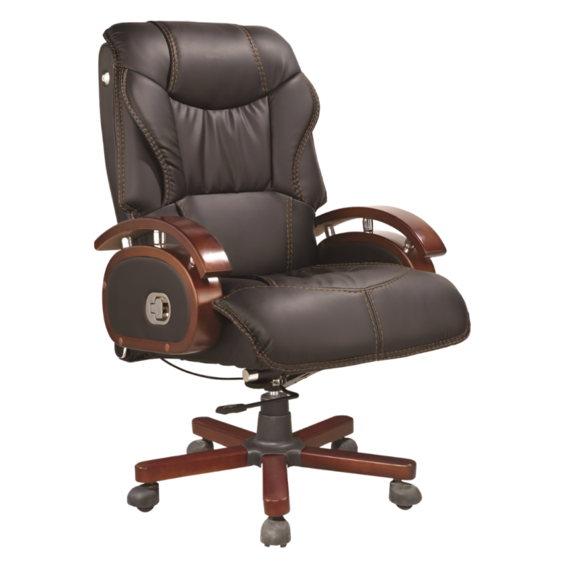 Havanna Ceo Executive Chair – Triple-layer Premium Rexine Polyester Seating – Lumbar Back Support – 360 Degree Rotation – Wooden Armrests-180^ Back Recline- Woodn Footer Height Adj. Featu